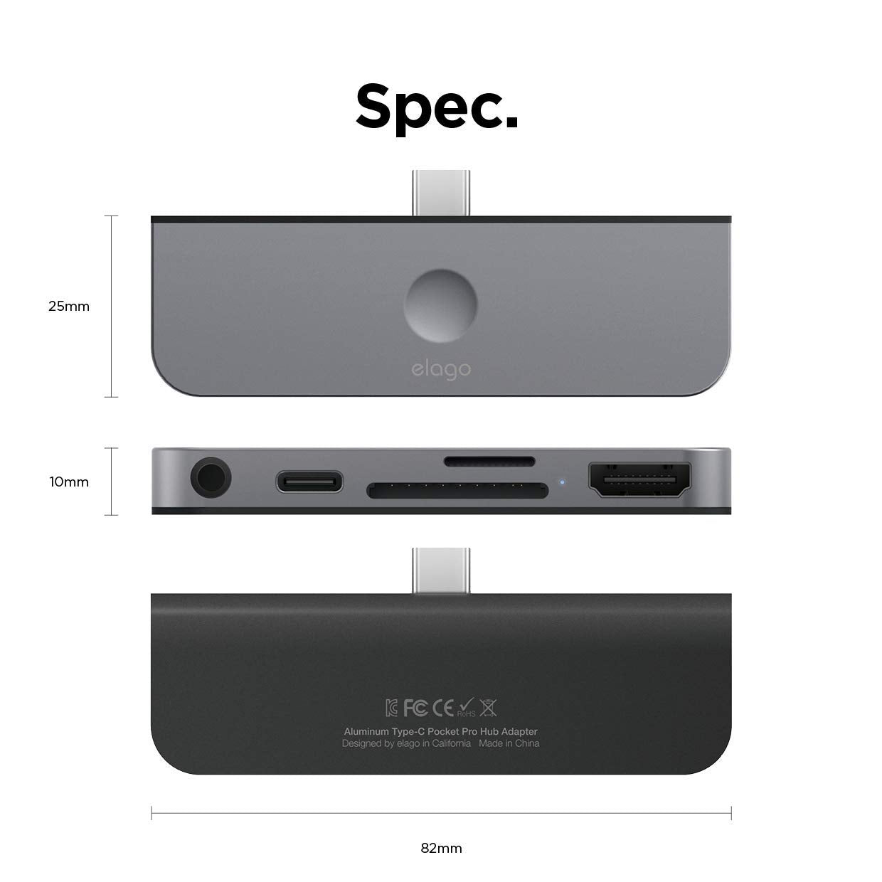 Elago Aluminum Type-C Pocket Pro Hub Adapter - Dark Gray