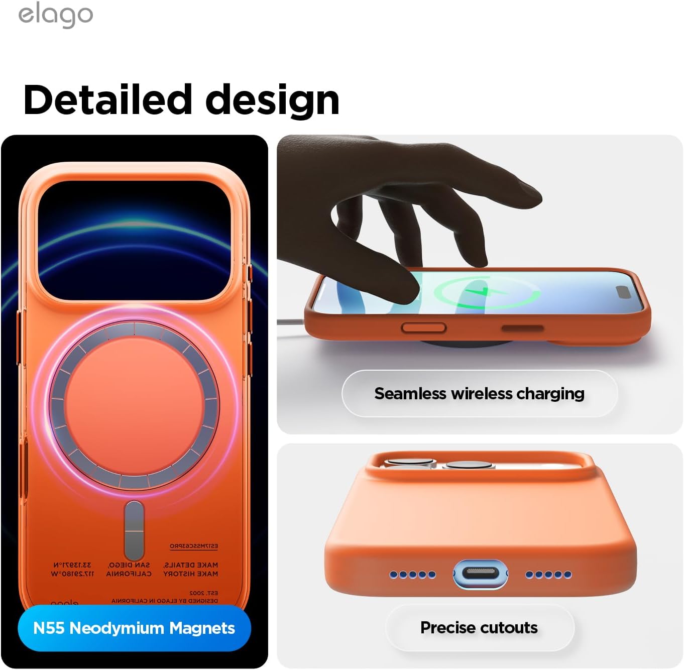 Elago Apple iPhone 18 Pro Max / Apple iPhone 17 Pro Max Magnetic Silicone Case (Camera Control Key Included) - Orange