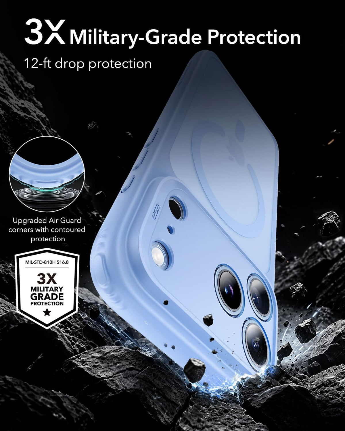 ESR Classic Hybrid Magnetic Case (Camera Control) For Apple iPhone 18 Pro/Apple iPhone 17 Pro - Frosted Light Blue