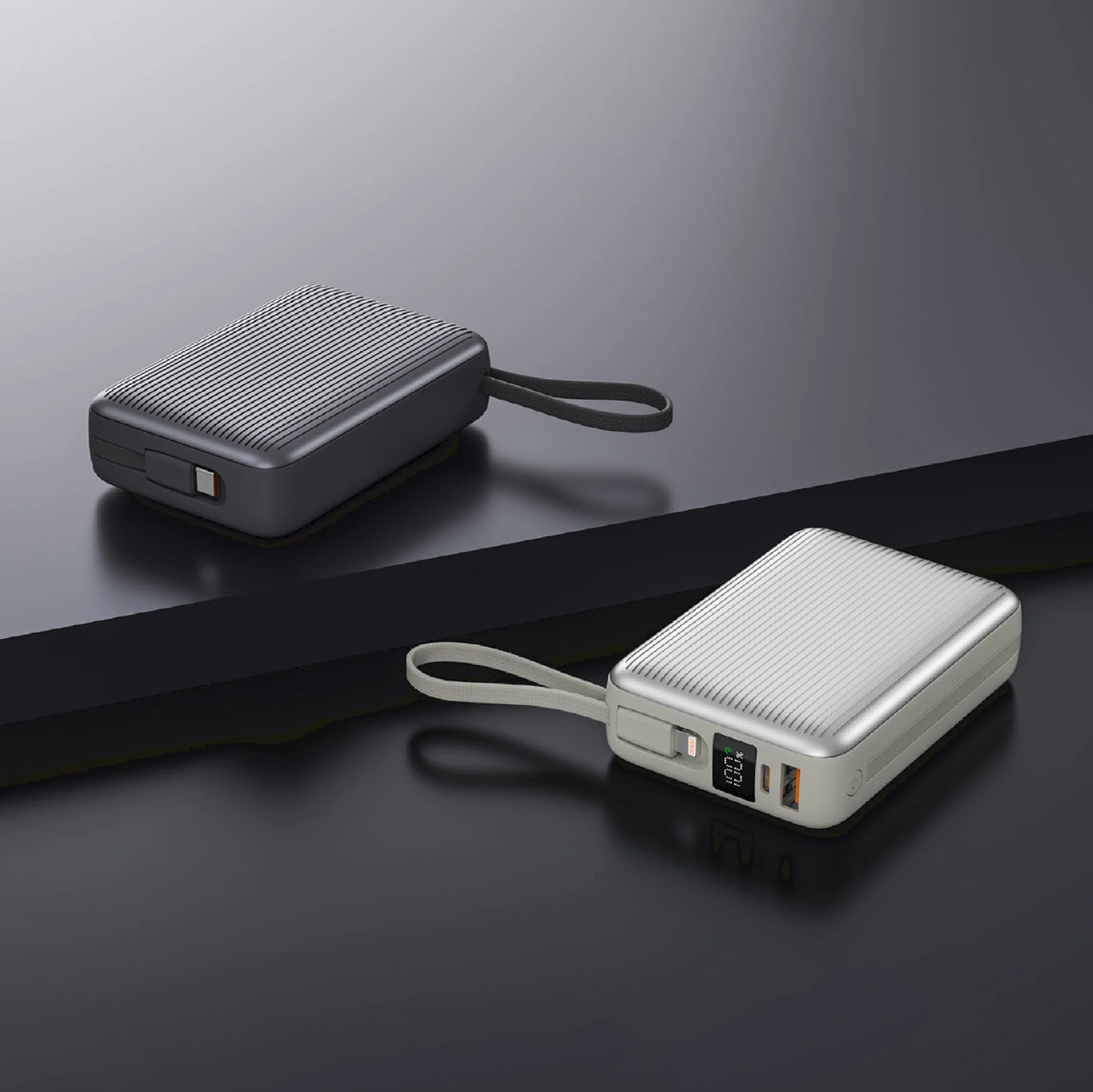 Lzel Mini Neurode Sync Power Bank with Built-in-Cable -  20000mAh / 22.5W / USB-A / USB-C / Silver