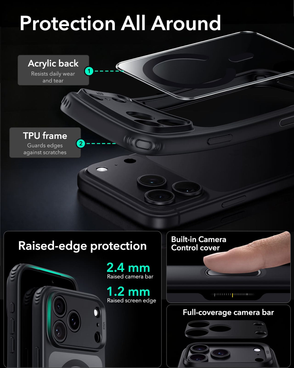 ESR Halolock Classic Hybrid (Camera Control Button) Case For iPhone 18  Pro Max / Apple iPhone 17 Pro Max - Black
