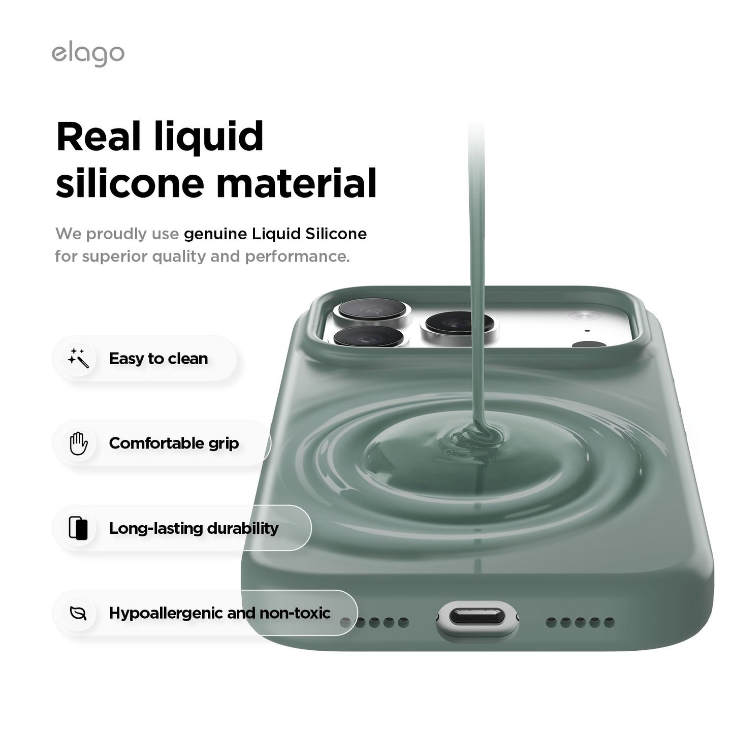 Elago iPhone 17 Pro Max Magnetic Silicone Case (Camera Control Key Included) - Mindnight Green