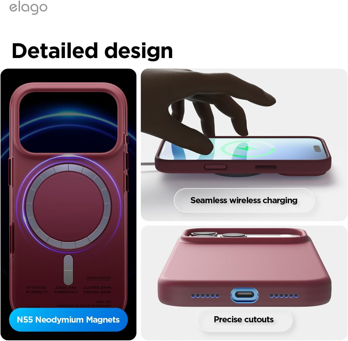 Elago Magnetic Silicone Case (Camera Control Key Included) For Apple iPhone 18 Pro Max / Apple iPhone 17 Pro Max - Burgundy
