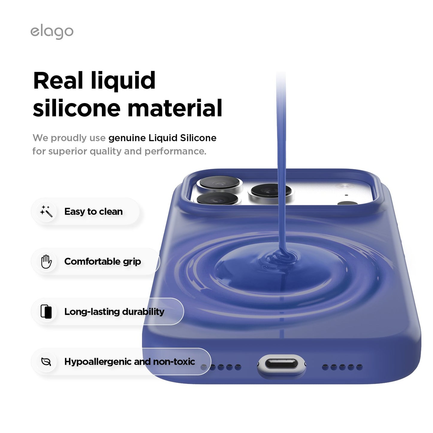 Elago iPhone 17 Pro Magnetic Silicone Case (Camera Control Key Included) - Cobalt Blue