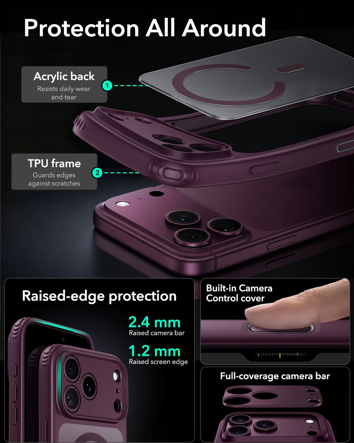 ESR Halolock Classic Hybrid (Camera Control Button) Case For Apple iPhone 18 Pro / Apple iPhone 17 Pro - Red