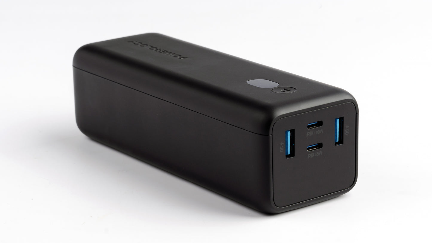 Powerology Onyx 30000mAh Dual USB-C Power Bank Rapid Four-Device Charging - Black