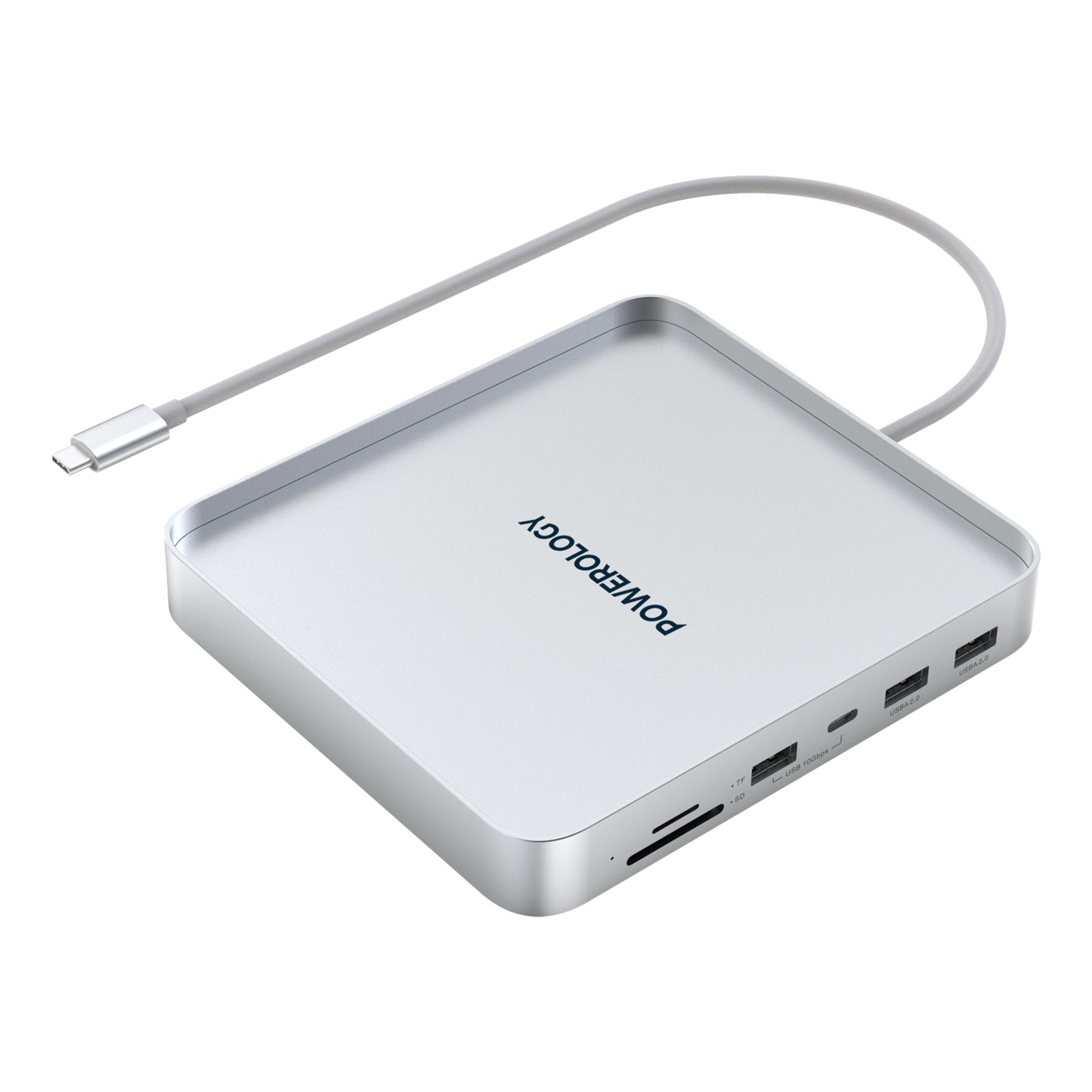 موزع USB-C متوافق مع اي ماك مقاس 24 بوصة من باورولوجي وحامل مع حاوية SSD - فضي