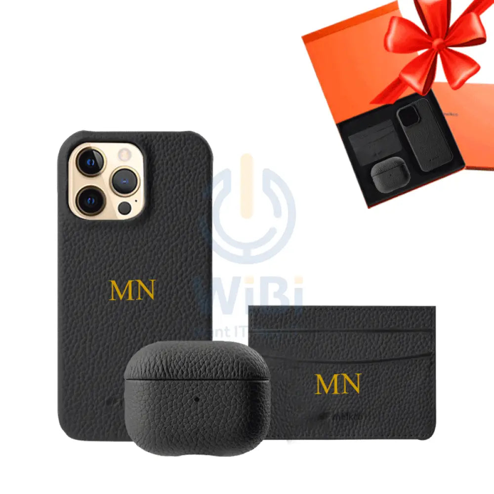 iPhone 12 Pro Max - Airpod Pro - Black Leather Case Gift Set With Wallet Accessories > Mobiles & Tablets