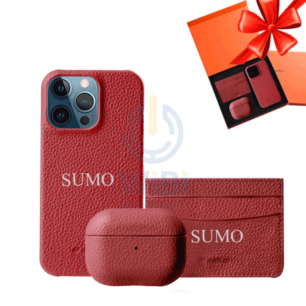 iPhone 12 Pro Max - Airpod Pro - Red Leather Case Gift Set With Wallet Accessories > Mobiles & Tablets