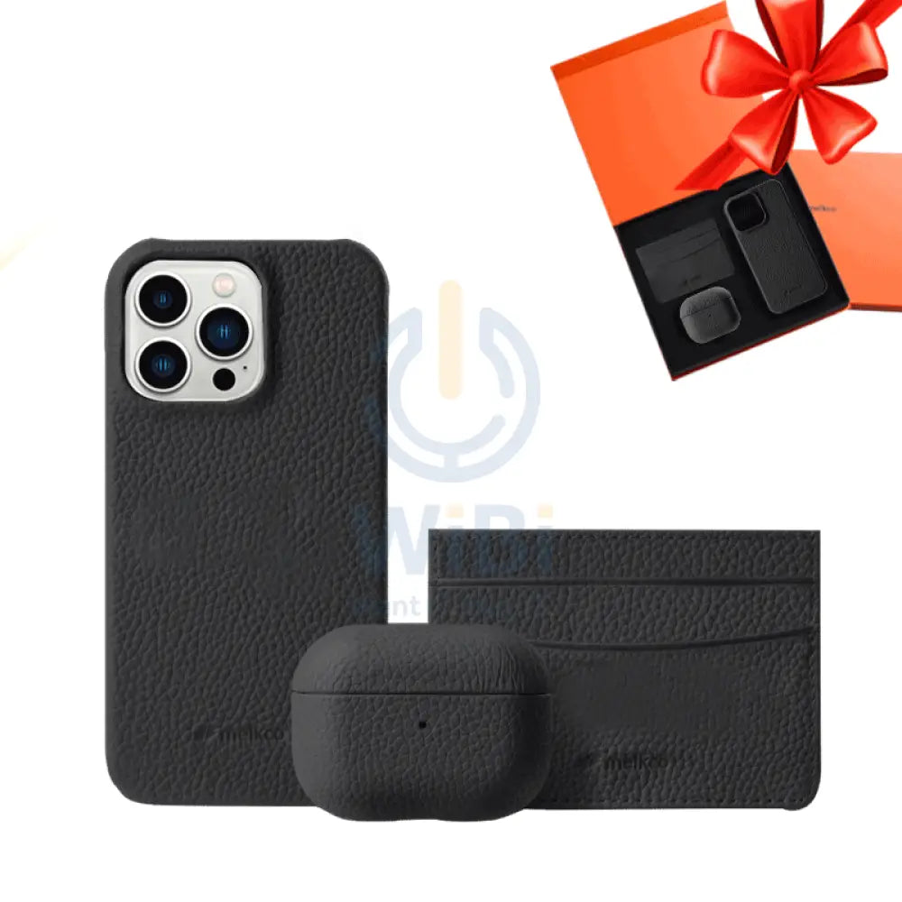 iPhone 13 Pro - Airpod Pro - Black Leather Case Gift Set With Wallet Accessories > Mobiles & Tablets