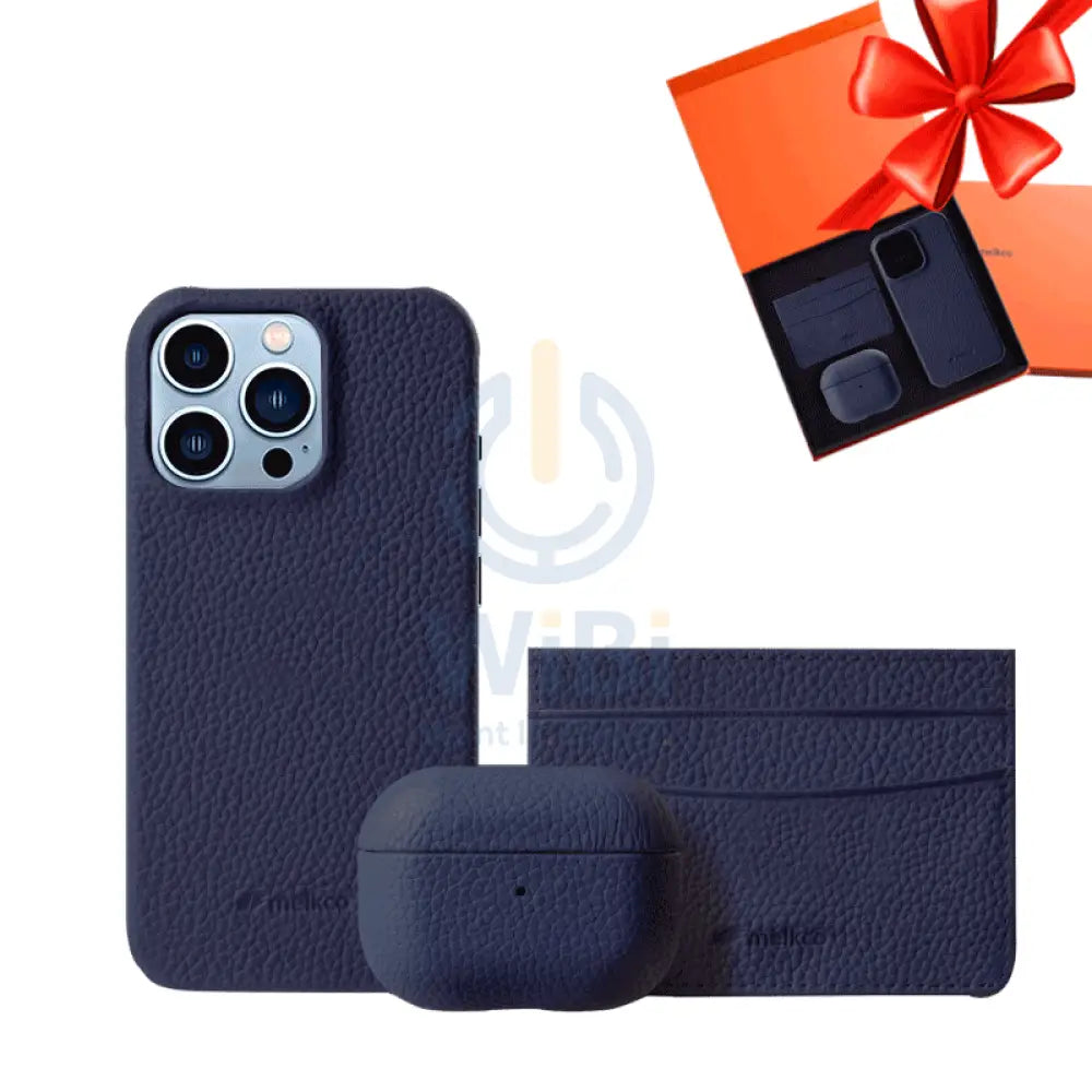 iPhone 13 Pro Max - Airpod 3 - Dark Blue Leather Case Gift Set With Wallet Accessories > Mobiles & Tablets