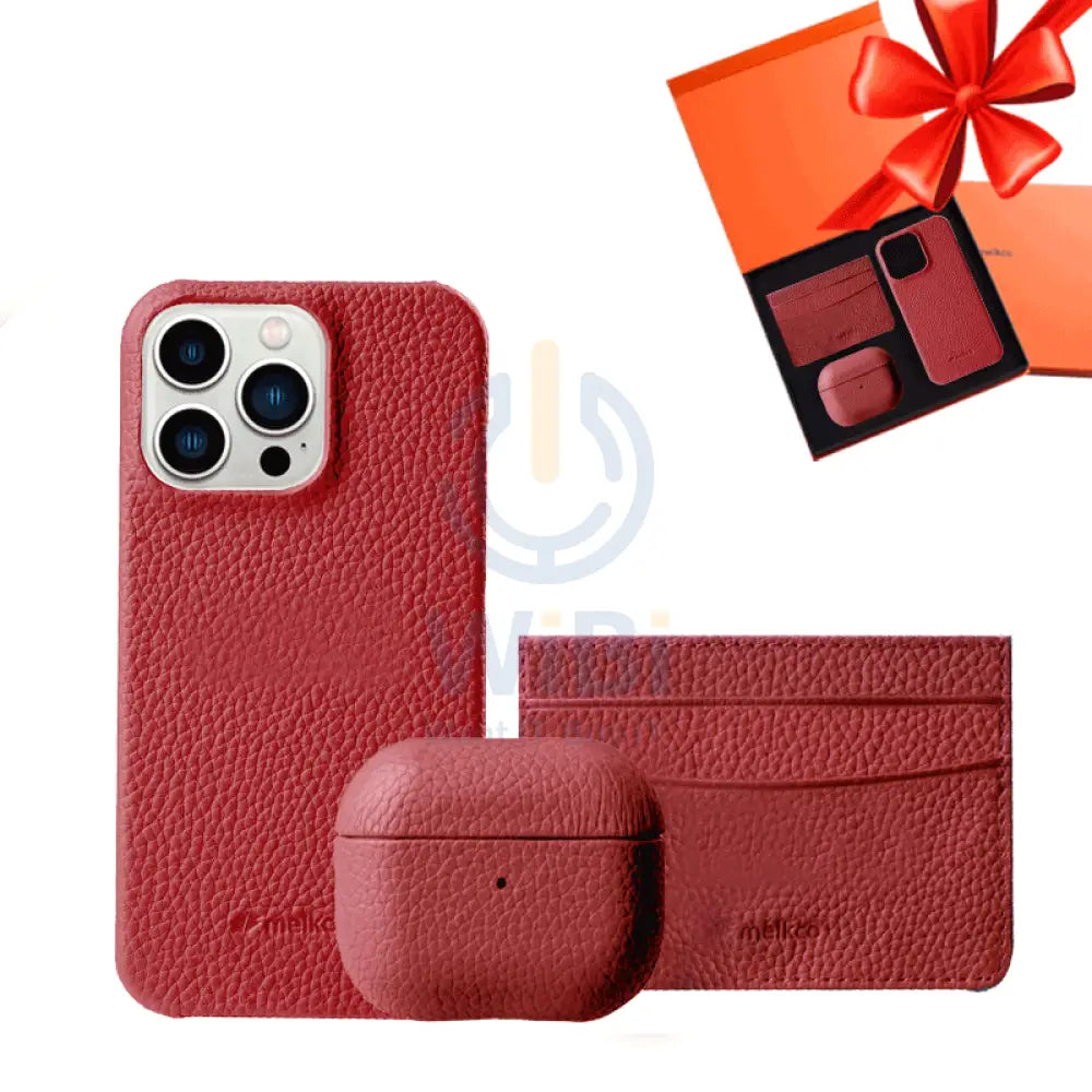 iPhone 13 Pro Max - Airpod 3 - Red Leather Case Gift Set With Wallet Accessories > Mobiles & Tablets