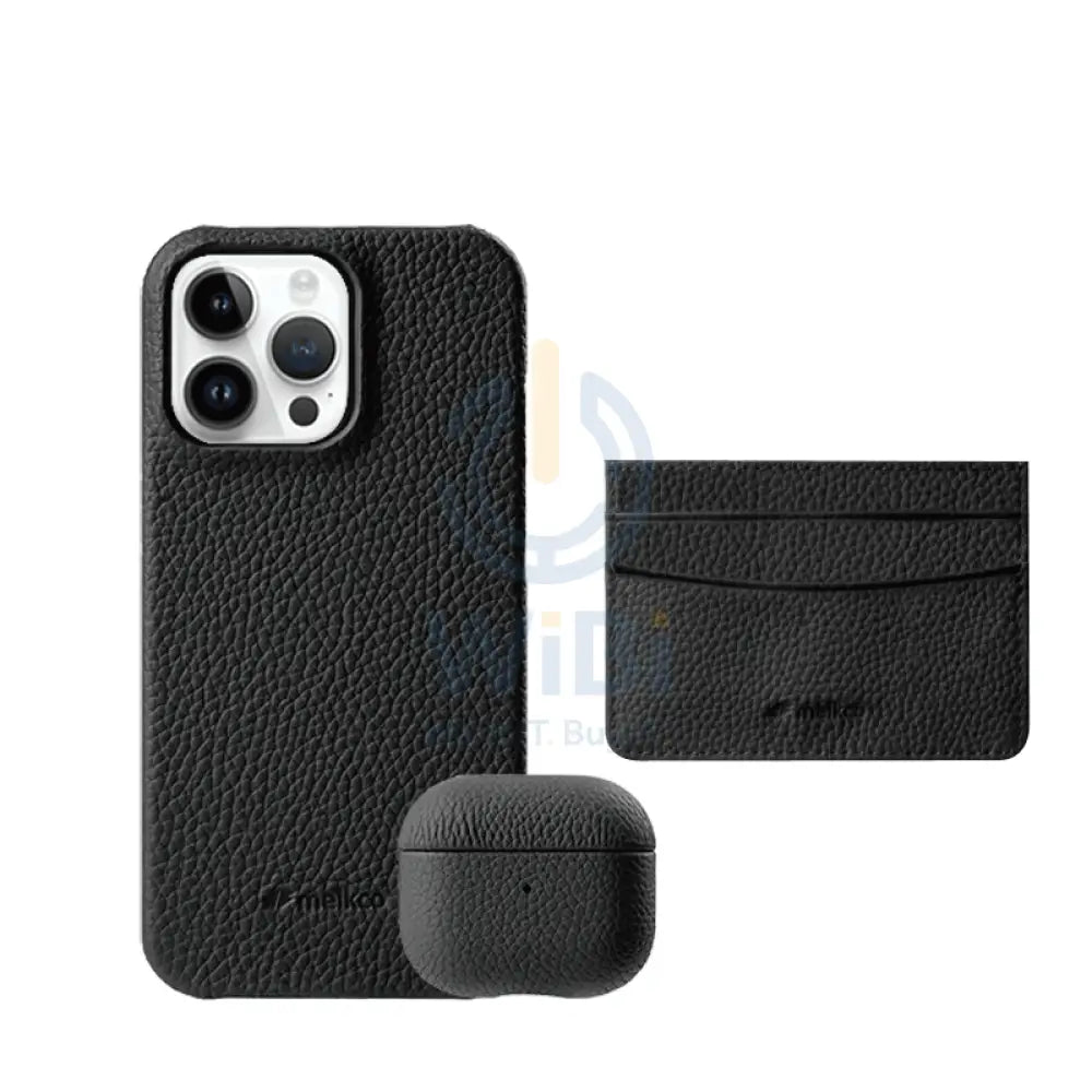 iPhone 14 Pro - Airpod Pro 2 - Black Leather Case Gift Set With Wallet Accessories > Mobiles & Tablets