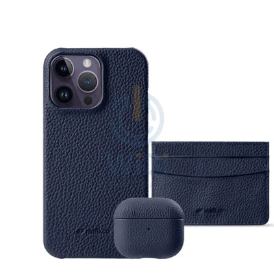 iPhone 14 Pro - Airpod Pro 2 - Dark Blue Leather Case Gift Set With Wallet Accessories > Mobiles & Tablets