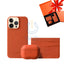 iPhone 14 Pro - Airpod 3 - Orange Leather Case Gift Set With Wallet Accessories > Mobiles & Tablets