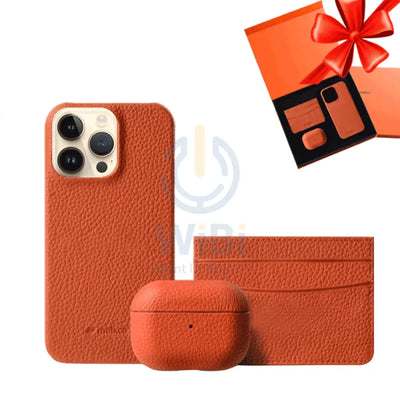 iPhone 14 Pro - Airpod 3 - Orange Leather Case Gift Set With Wallet Accessories > Mobiles & Tablets