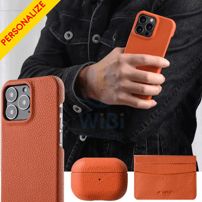 iPhone 14 Pro - Airpod Pro - Orange Leather Case Gift Set With Wallet Accessories > Mobiles & Tablets