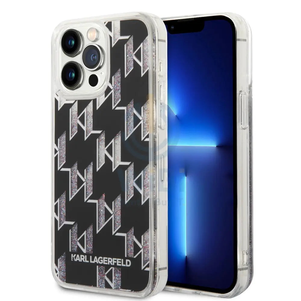 iPhone 14 Pro - Black Karl Lagerfeld Liquid Glitter Case Monogram Pattern Multicolor Glitter Accessories > Mobiles &