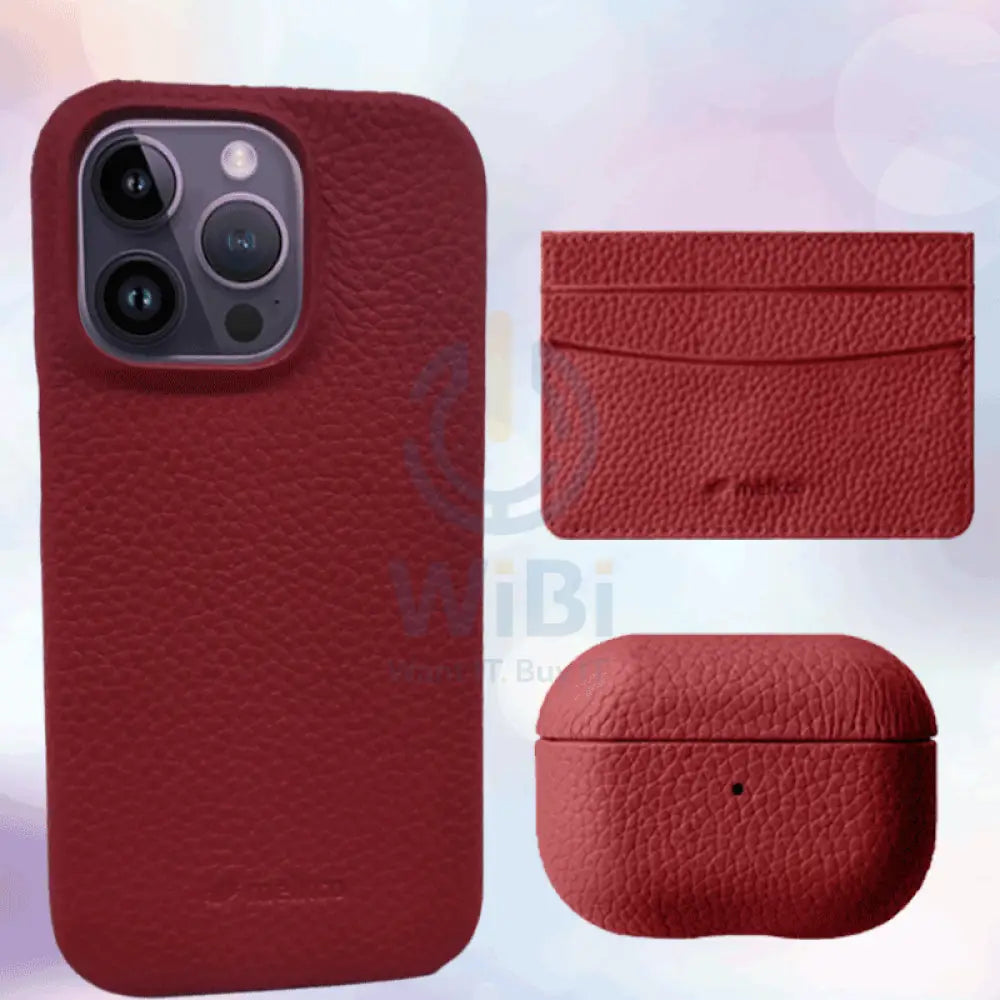 iPhone 14 Pro Max - Airpod Pro 2 - Red Leather Case Gift Set With Wallet Accessories > Mobiles & Tablets