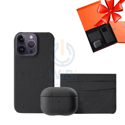 iPhone 14 Pro Max - Airpod Pro - Black Leather Case Gift Set With Wallet Accessories > Mobiles & Tablets