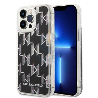 iPhone 14 Pro Max - Black Karl Lagerfeld Liquid Glitter Case Monogram Pattern Multicolor Glitter Accessories > Mobiles