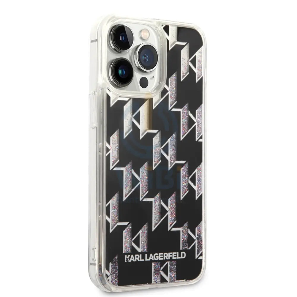 iPhone 14 Pro Max - Black Karl Lagerfeld Liquid Glitter Case Monogram Pattern Multicolor Glitter Accessories > Mobiles