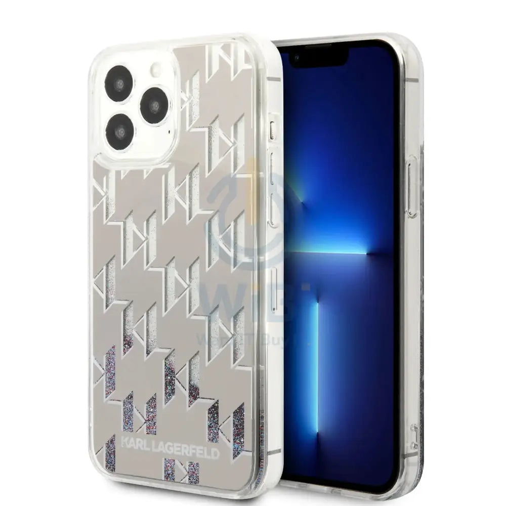 iPhone 14 Pro - Silver Karl Lagerfeld Liquid Glitter Case Monogram Pattern Multicolor Glitter Accessories > Mobiles &