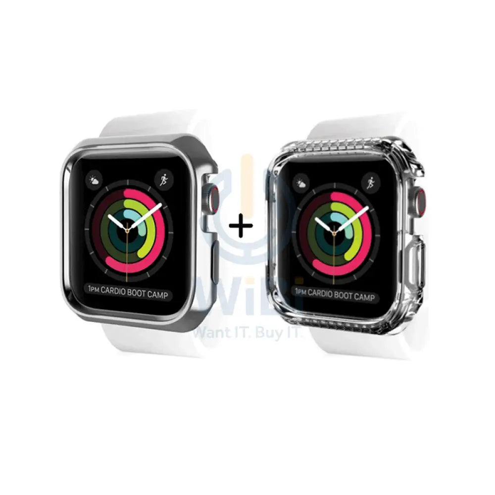Itskins Spectrum Metal Case - 44mm / Apple Watch Series 5 / Silver + Clear - Pack of 2 Accessories > Smart Watches >