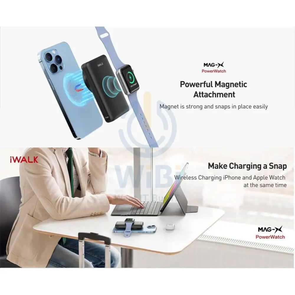 iWALK Mag-X Magnetic Wireless Power Bank With Apple Watch Charging Port - Wireless / 10000mAh / Black Accessories >