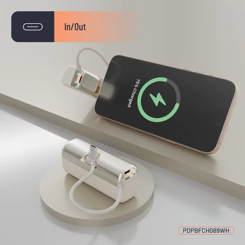Porodo Pocket Volt Power Bank - 5000mAh / 22.5W / USB-C / White