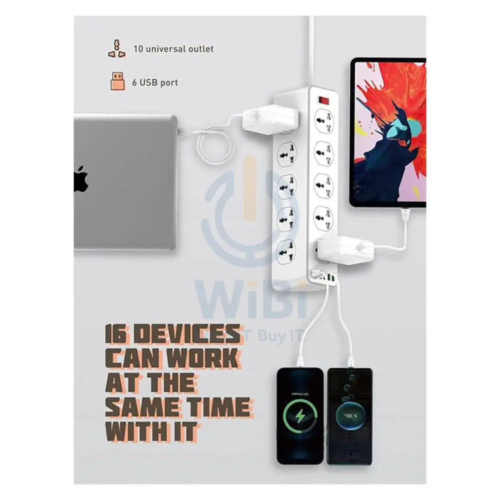لدنيو مقبس كهرباء 10 مخارج - 10 مخارج / USB-C / 2 متر / أبيض