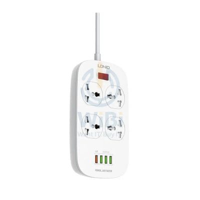 Ldnio 4 Extension Power Socket - 4 Way / USB / 2 Meters / White