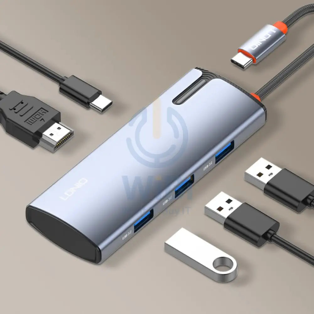 Ldnio 5 In 1 Type-C HUB Adapter 4K HD Grey Accessories > Power Adapters