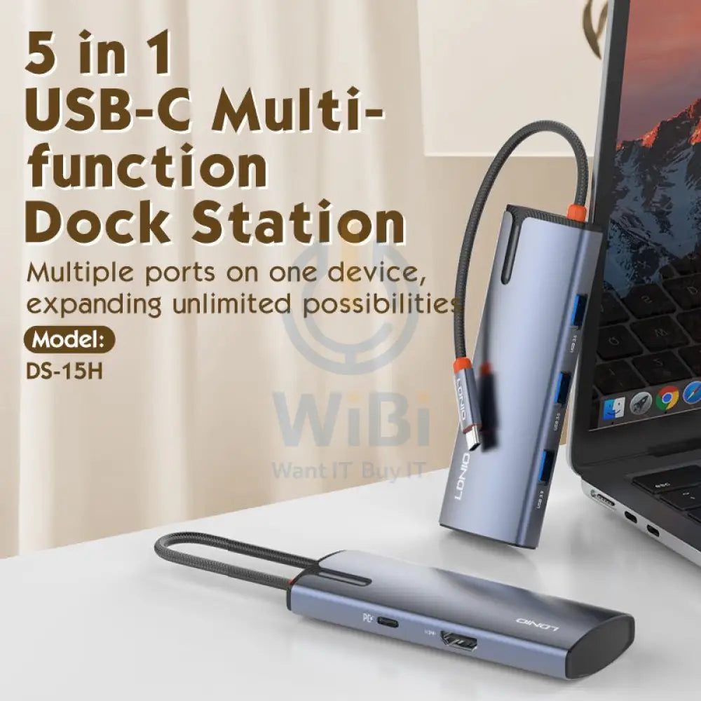 Ldnio 5 In 1 Type-C HUB Adapter 4K HD Grey Accessories > Power Adapters