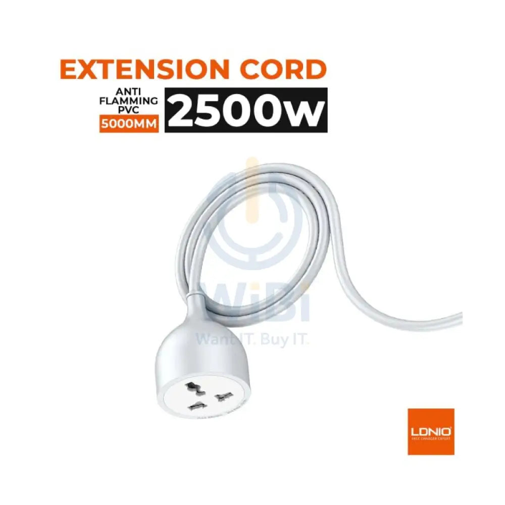 Ldnio 5M Extension Power Cord with Universal Socket 2500W – White Accessories > Cables & Converters > Cables