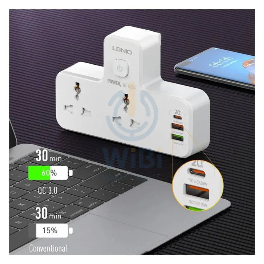 Ldnio 6 in 1 Power socket - 2 Way / USB-C / Night lamp / White - Pack of 2 Accessories > Power > Power Protection >