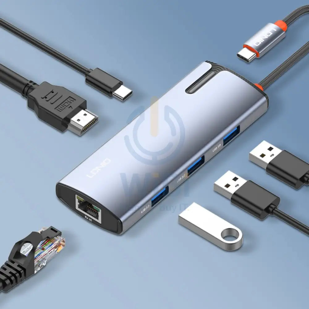 Ldnio 6 In 1 Type-C HUB Adapter 4K HD Grey Accessories > USB Hub