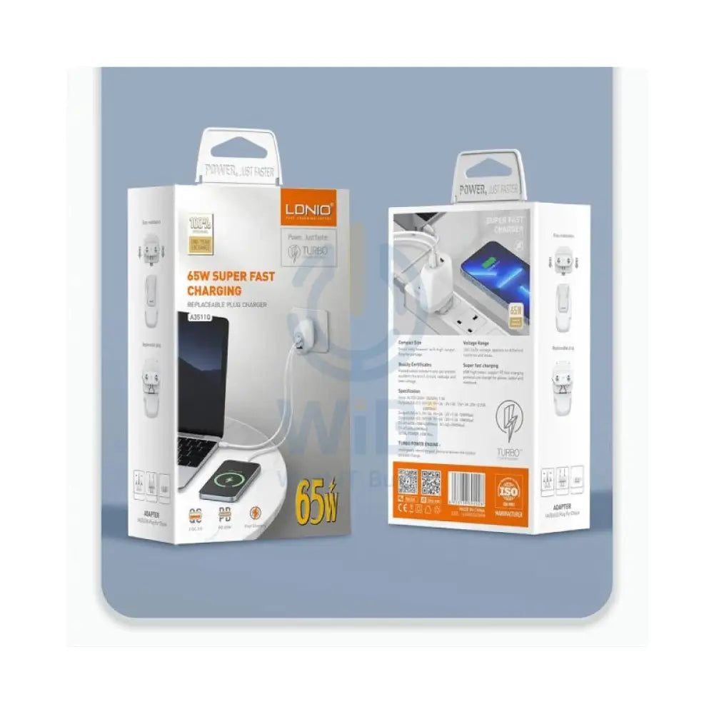 LDNIO 65W GaN Super Fast Charger with Lightning Cable - A3511Q-IP Accessories > Power Adapters