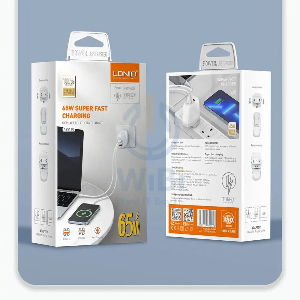 LDNIO 65W GaN Super Fast Charger with USB-C Cable – A3511Q Accessories > Power Adapters