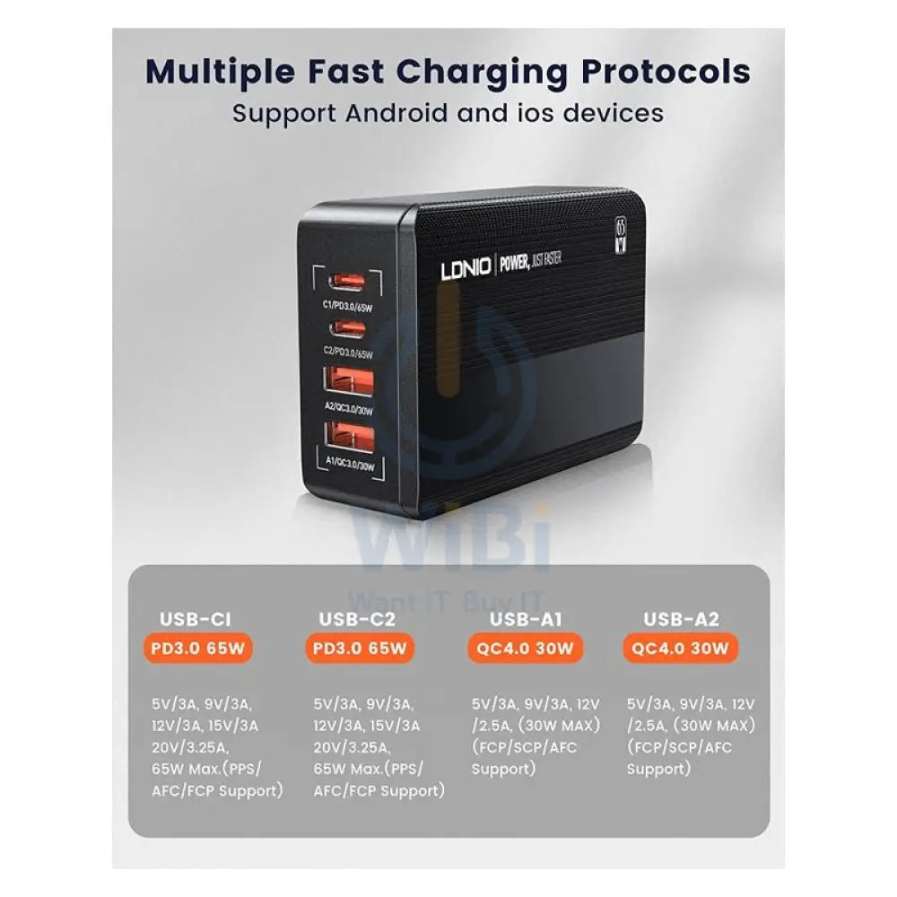 Ldnio 65W Super Fast Charging Desktop Charger - USB-C / 2 Meters / Black