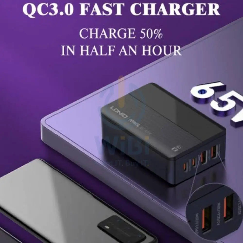 Ldnio 65W Super Fast Charging Desktop Charger - USB-C / 2 Meters / Black