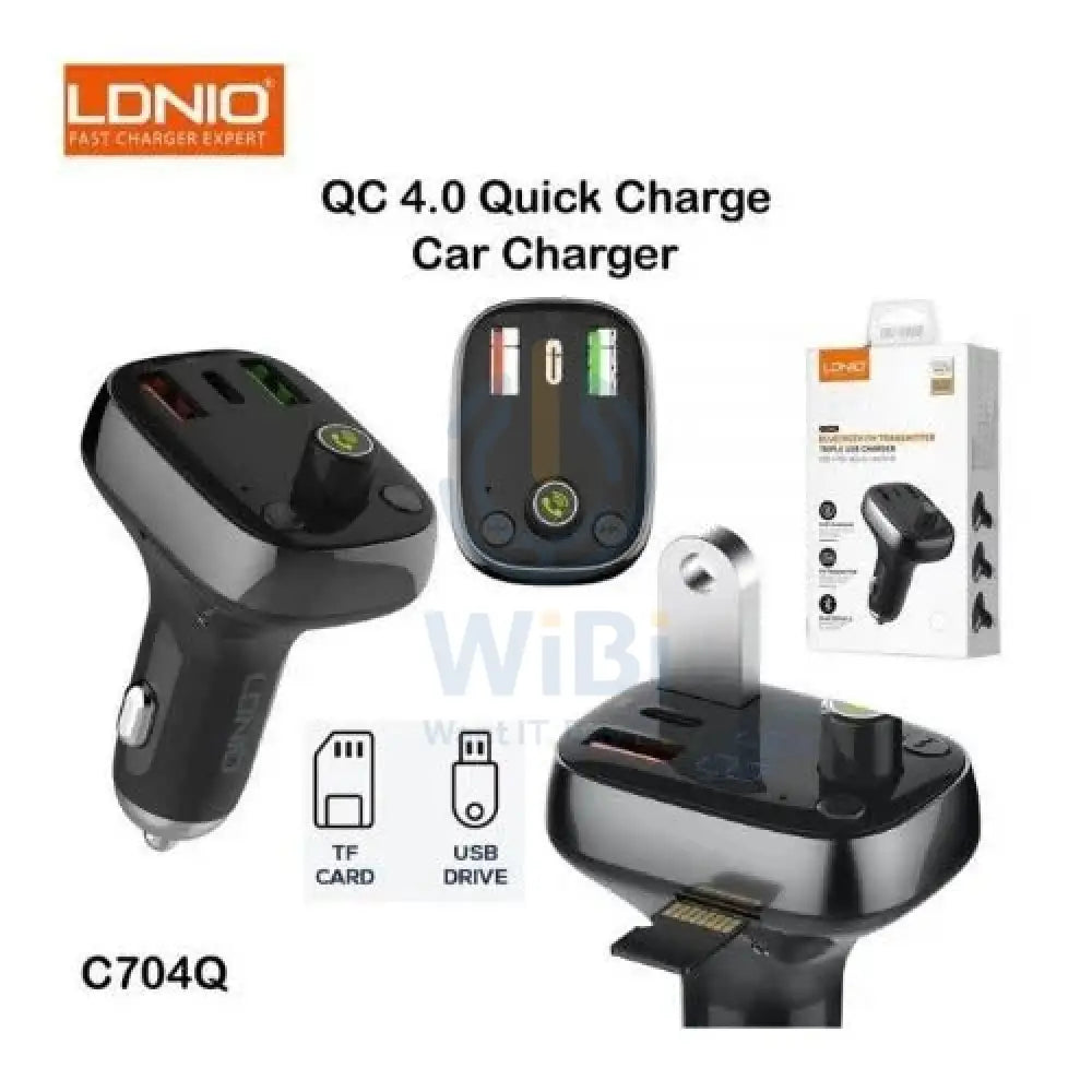 LDNIO Bluetooth FM Transmitter With Triple USB Charger with Type-C Cable Accessories > Power Adapters