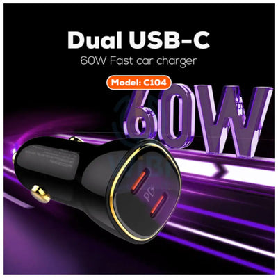 لدنيو C104 مزدوج C104 مزدوج PD سوبر سريع  شاحن  سيارة - 60 واط / يو اس بي/ أسود اكسسوارات > هواتف  تابلت > هواتف > سيارة