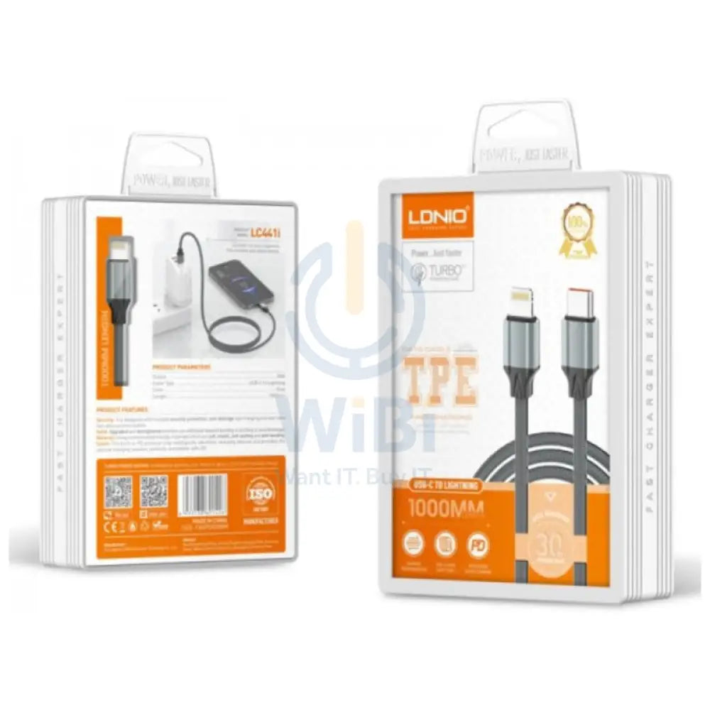 LDNIO LC441I Fast Charging Data Cable - 65W / 1 Meter / Type-C / Lightning / Grey Accessories > Cables & Converters >
