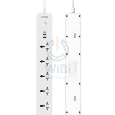 Ldnio Power Strip With USB Charge Ports - 5 Way / USB-A / USB-C / 2500W / White Accessories > Power > Power Protection
