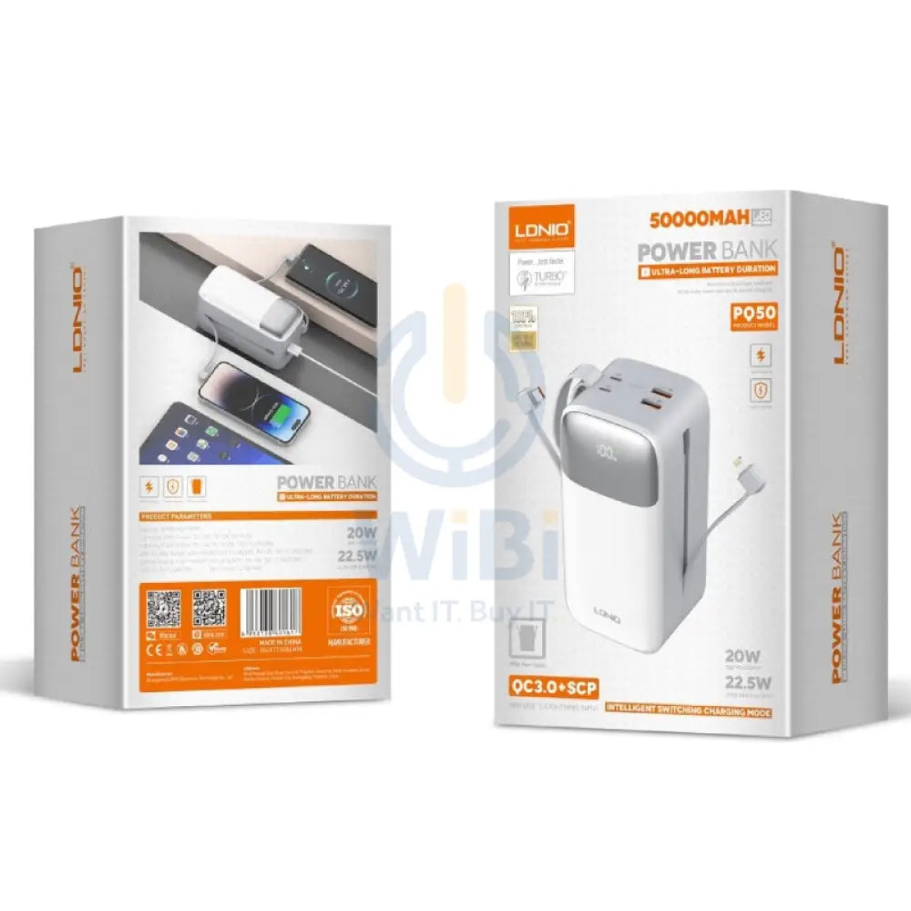 Ldnio PQ50 Fast Charging Power Bank - 50,000mAh / 22.5W / White Accessories > Power Bank