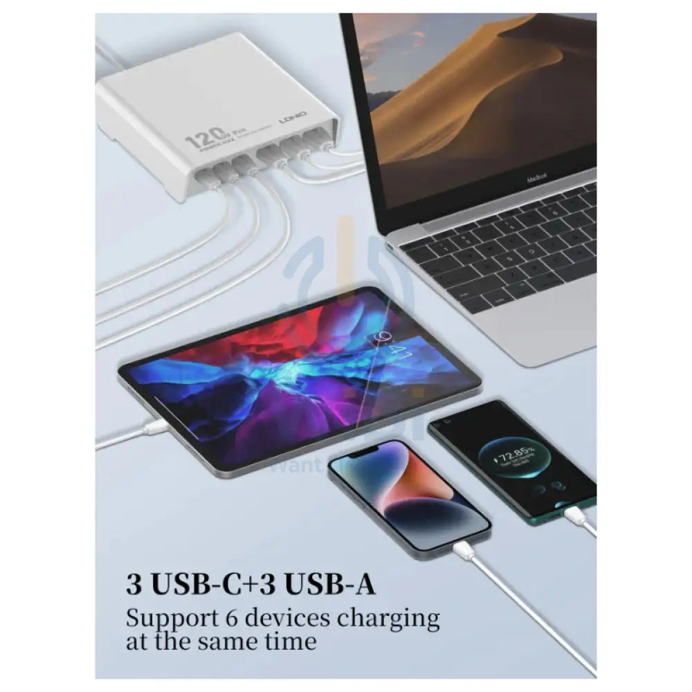 LDNIO Q605 Multi-ports Desktop Charging Station - 120W / 3x USB-C / 3x USB-A / White Accessories > USB Hub