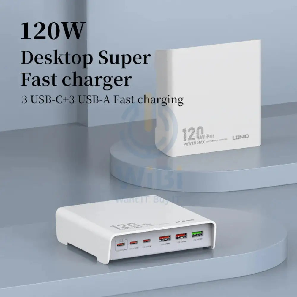 LDNIO Q605 Multi-ports Desktop Charging Station - 120W / 3x USB-C / 3x USB-A / White Accessories > USB Hub