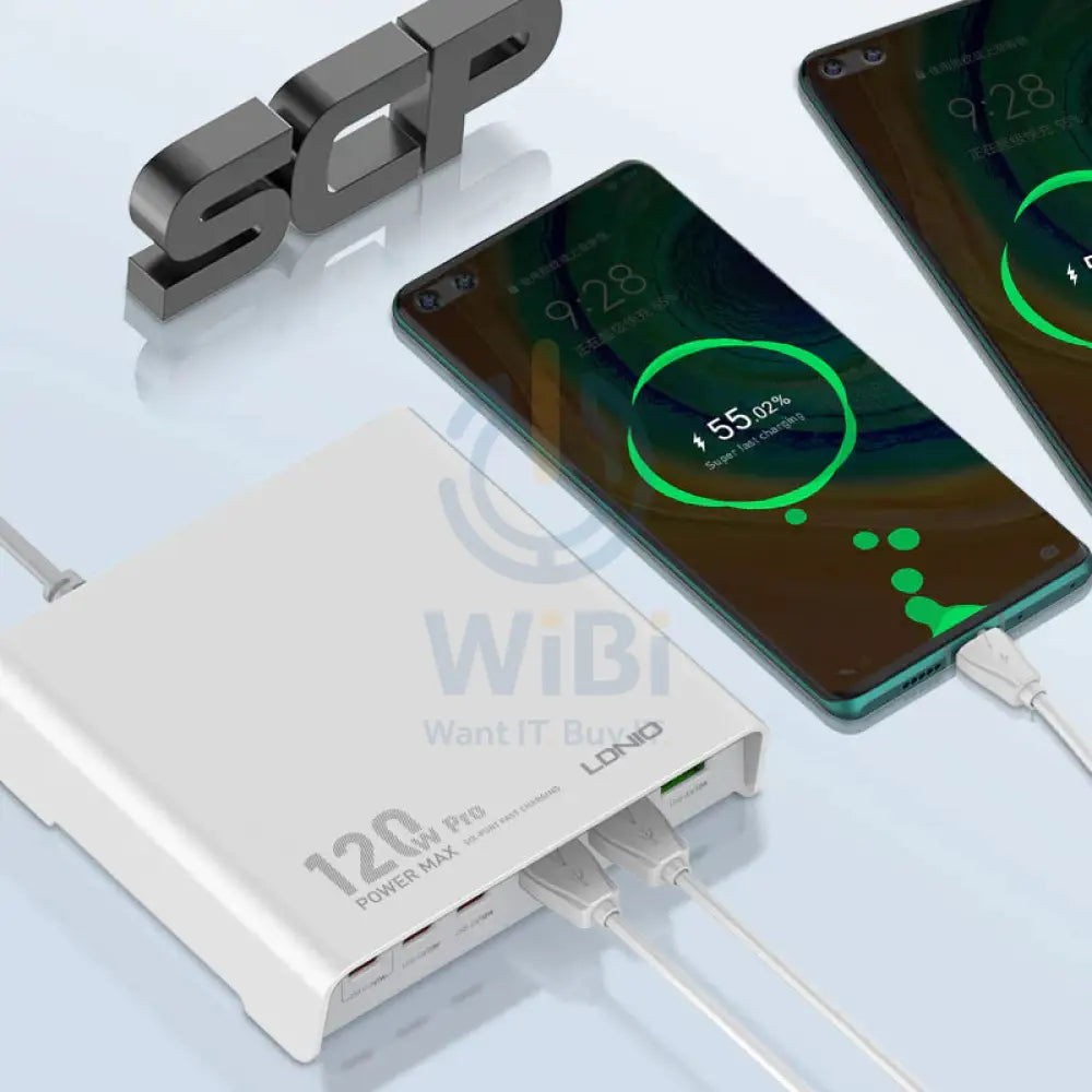 LDNIO Q605 Multi-ports Desktop Charging Station - 120W / 3x USB-C / 3x USB-A / White Accessories > USB Hub