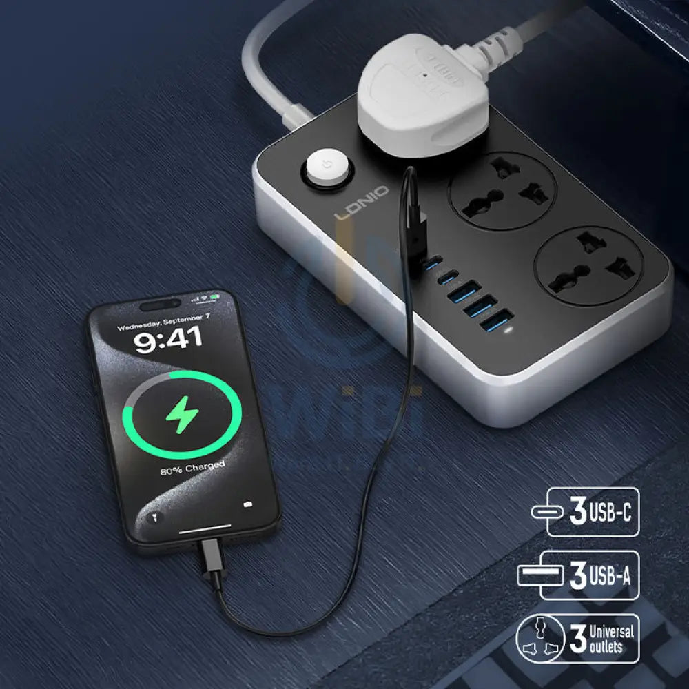 LDNIO SC3604C Extension Sockets - 3 Way / 2 Meters / 3x USB / 3x USB-C / Black Accessories > Power > Power Protection >